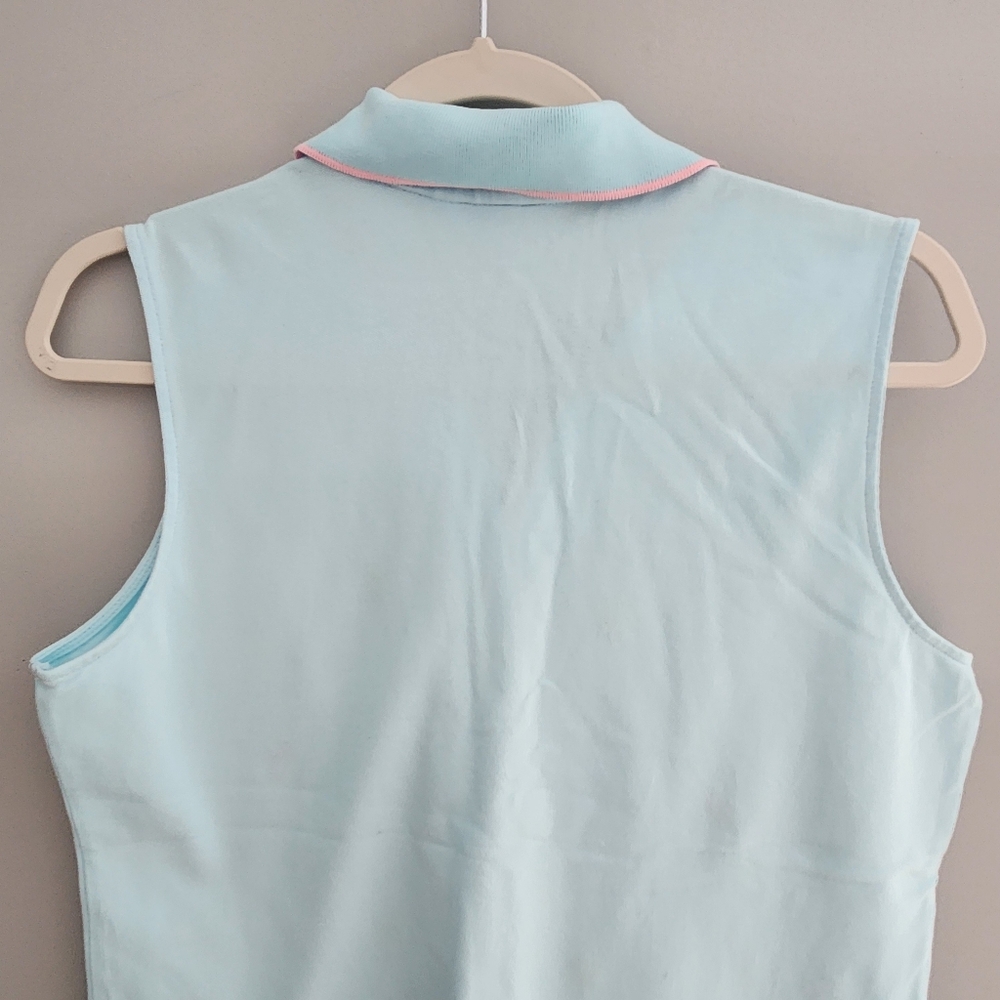 Light Blue Sleeveless Polo with Pink Flamingos and Green Palm Trees Size M - Picture 5 of 12